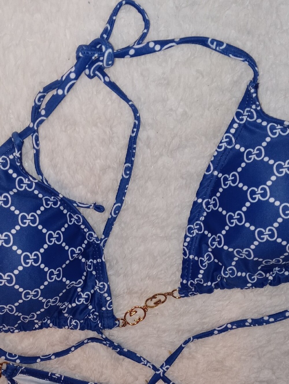 Gucci Blue GG Logo Triangle Chain Bikini - Picture 12 of 13